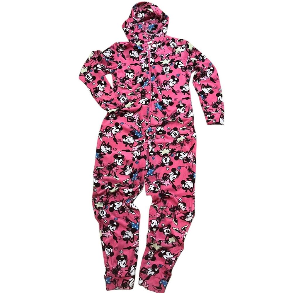 DISNEY Adult Minnie Mouse Overall Fleece Pajama Nightware Sleepwear Sz XL